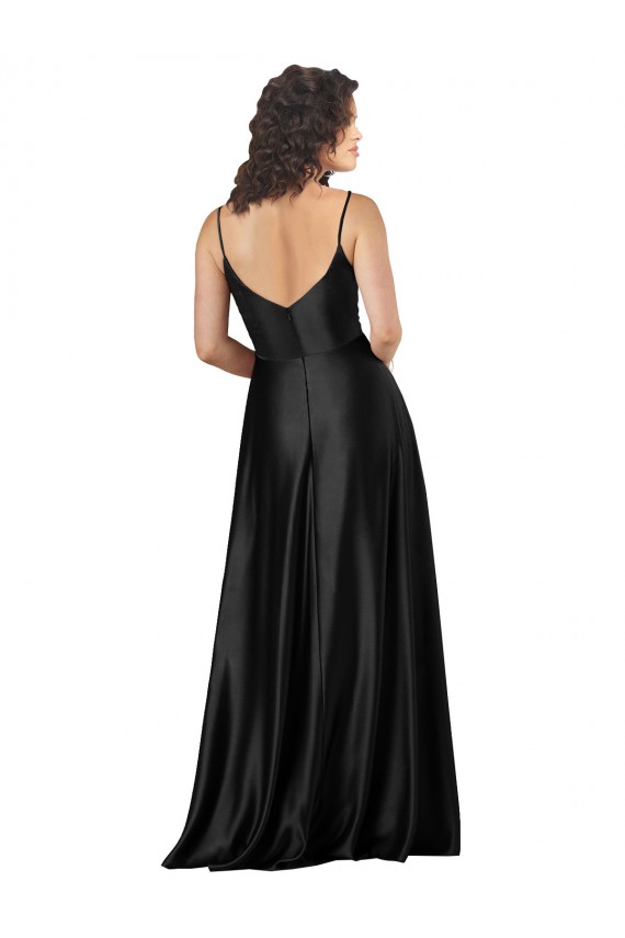 V-Neck Long Silk like Satin Black A-Line Sleeveless Formal Dress / Bridesmaid Dress Darwin