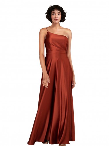 One Shoulder Long Silk like Satin Burnt Orange Sleeveless Black Tie Evening Gown / Prom Dress / Bridesmaid Dress Darwin