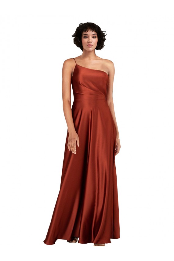 One Shoulder Long Silk like Satin Burnt Orange Sleeveless Black Tie Evening Gown / Prom Dress / Bridesmaid Dress Darwin