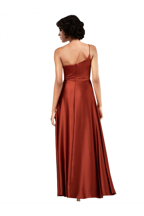 One Shoulder Long Silk like Satin Burnt Orange Sleeveless Black Tie Evening Gown / Prom Dress / Bridesmaid Dress Darwin