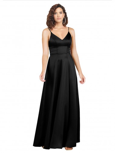 V-Neck Long Silk like Satin Black A-Line Sleeveless Formal Evening Gown / Prom Dress / Bridesmaid Dress Darwin