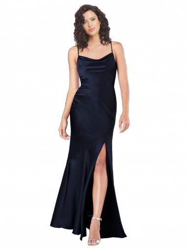 Cowl Neck Long Silk like Satin Dark Navy Sleeveless Black Tie Evening Gown / Prom Dress / Bridesmaid Dress Darwin