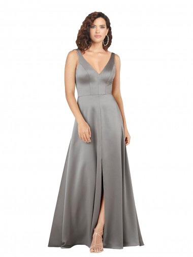 V-Neck Long Silk like Satin Pearl Grey Sleeveless Formal Evening Gown / Prom Dress / Bridesmaid Dress Darwin