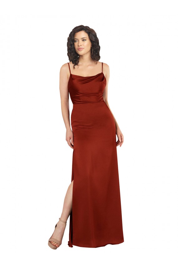 Square Neck Long Silk like Satin Red Sleeveless Formal Evening Gown / Prom Dress / Bridesmaid Dress Darwin
