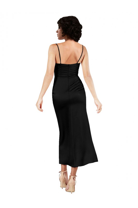 Cowl Neck Tea Length Silk like Satin Black Sleeveless Formal Evening Gown / Prom Dress / Bridesmaid Dress Darwin