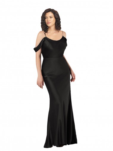 Off the Shoulder Long Silk like Satin Black Sleeveless Formal Dress / Bridesmaid Dress Darwin