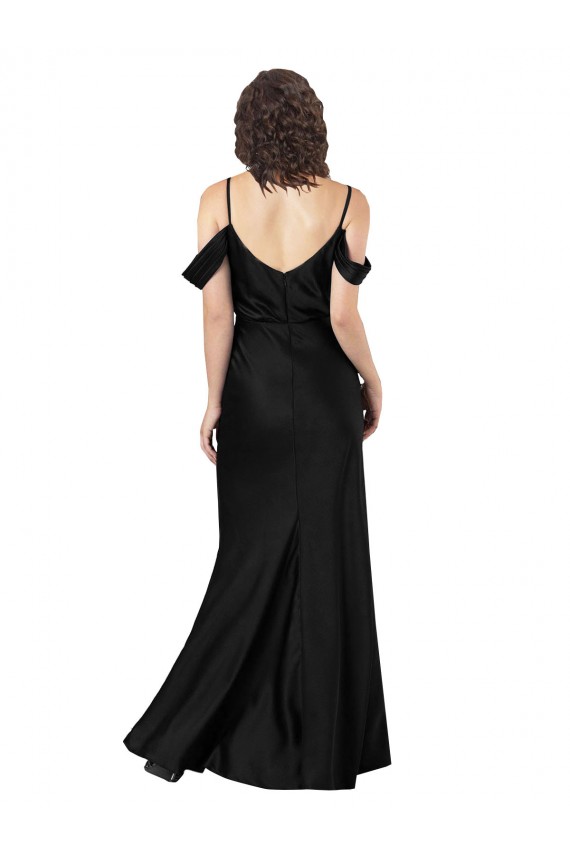 Off the Shoulder Long Silk like Satin Black Sleeveless Formal Dress / Bridesmaid Dress Darwin