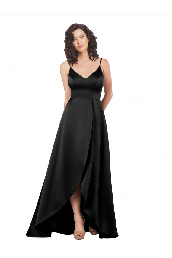 V-Neck Long Silk like Satin Black Sleeveless High Low Evening Gown / Prom Dress / Bridesmaid Dress Darwin