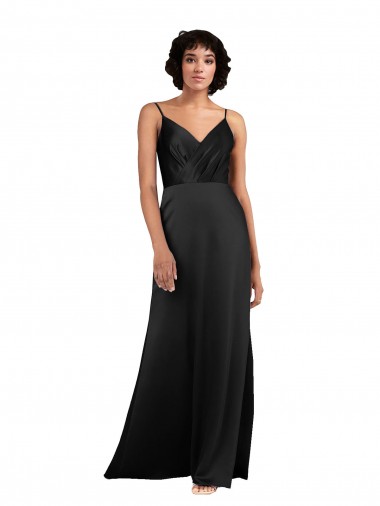 V-Neck Long Silk like Satin Black Column Sleeveless Formal Evening Gown / Prom Dress / Bridesmaid Dress Darwin