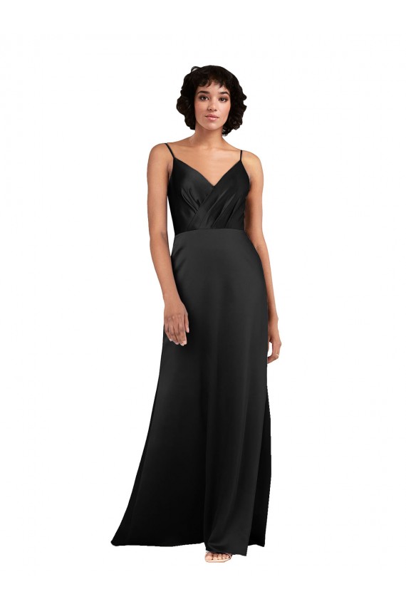V-Neck Long Silk like Satin Black Column Sleeveless Formal Evening Gown / Prom Dress / Bridesmaid Dress Darwin