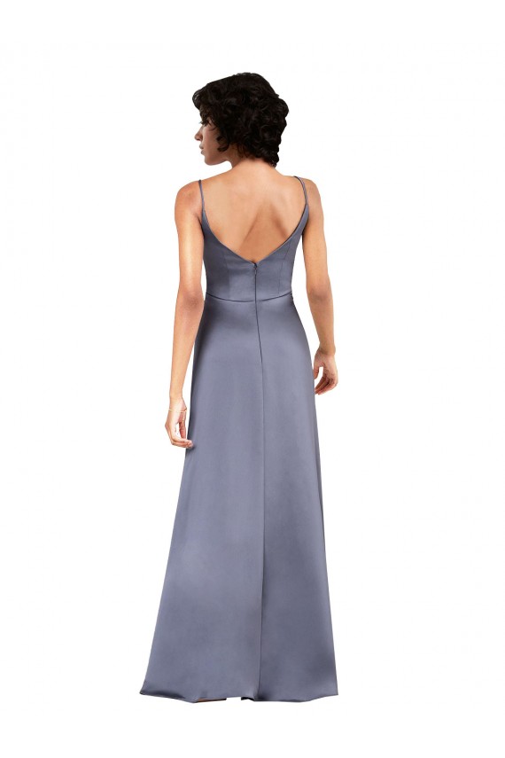 V-Neck Long Silk like Satin Black Column Sleeveless Formal Evening Gown / Prom Dress / Bridesmaid Dress Darwin