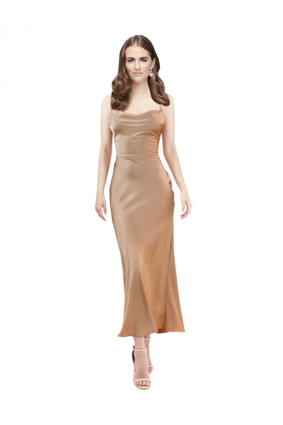 Cowl Neck Midi Length Silk like Satin Rose Gold Sleeveless Formal Evening Gown / Prom Dress / Bridesmaid Dress Darwin