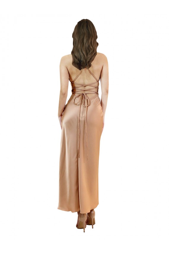 Cowl Neck Midi Length Silk like Satin Rose Gold Sleeveless Formal Evening Gown / Prom Dress / Bridesmaid Dress Darwin