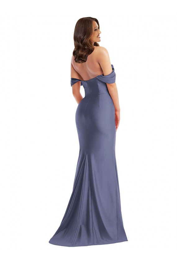 Off the Shoulder Long Silk like Satin French Blue Sleeveless Black Tie Plus Size Evening Gown / Prom Dress / Bridesmaid Dress Darwin