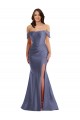Off the Shoulder Long Silk like Satin French Blue Sleeveless Black Tie Plus Size Evening Gown / Prom Dress / Bridesmaid Dress Darwin