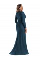 V-Neck Long Silk like Satin Atlantic Blue Long Sleeves Formal Plus Size Evening Gown / Prom Dress / Bridesmaid Dress Darwin