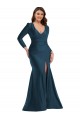 V-Neck Long Silk like Satin Atlantic Blue Long Sleeves Formal Plus Size Evening Gown / Prom Dress / Bridesmaid Dress Darwin