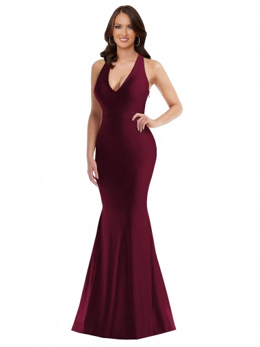 V-Neck Long Silk like Satin Burgundy Sleeveless Formal Plus Size Evening Gown / Prom Dress / Bridesmaid Dress Darwin
