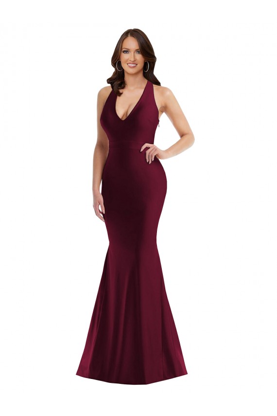 V-Neck Long Silk like Satin Burgundy Sleeveless Formal Plus Size Evening Gown / Prom Dress / Bridesmaid Dress Darwin