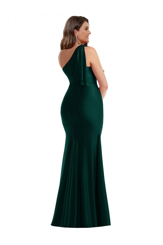 One Shoulder Long Silk like Satin Ever Green Sleeveless Formal Plus Size Evening Gown / Prom Dress / Bridesmaid Dress Darwin