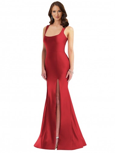 Square Neck Long Silk like Satin Red Sleeveless Formal Plus Size Evening Gown / Prom Dress / Bridesmaid Dress Darwin