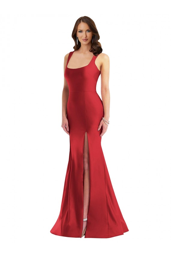 Square Neck Long Silk like Satin Red Sleeveless Formal Plus Size Evening Gown / Prom Dress / Bridesmaid Dress Darwin