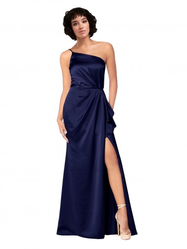 One Shoulder Long Silk like Satin Sapphire Sleeveless Black Tie Evening Gown / Prom Dress / Bridesmaid Dress Darwin