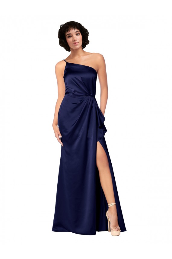 One Shoulder Long Silk like Satin Sapphire Sleeveless Black Tie Evening Gown / Prom Dress / Bridesmaid Dress Darwin
