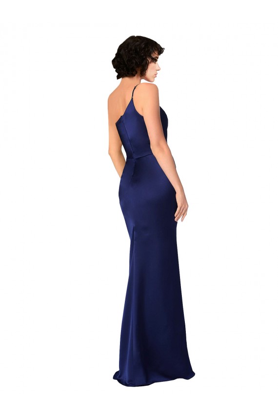 One Shoulder Long Silk like Satin Sapphire Sleeveless Black Tie Evening Gown / Prom Dress / Bridesmaid Dress Darwin