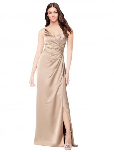 V-Neck Long Silk like Satin Champagne Pink Sleeveless Formal Evening Gown / Prom Dress / Bridesmaid Dress Darwin