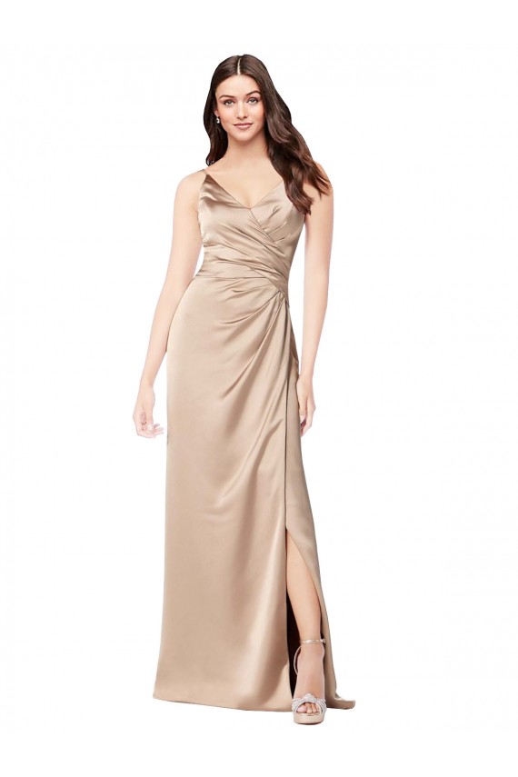 V-Neck Long Silk like Satin Champagne Pink Sleeveless Formal Evening Gown / Prom Dress / Bridesmaid Dress Darwin