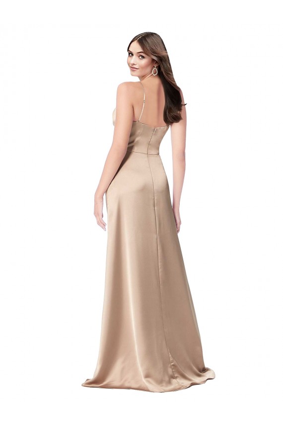V-Neck Long Silk like Satin Champagne Pink Sleeveless Formal Evening Gown / Prom Dress / Bridesmaid Dress Darwin