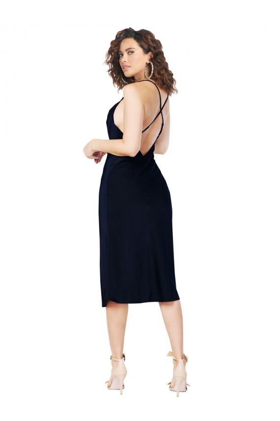 Cowl Neck Midi Length Silk like Satin Dark Navy Sleeveless Formal Evening Gown / Prom Dress / Bridesmaid Dress Darwin