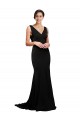V-Neck Sweep Train Silk like Satin Black Sleeveless Formal Evening Gown / Prom Dress / Bridesmaid Dress Darwin