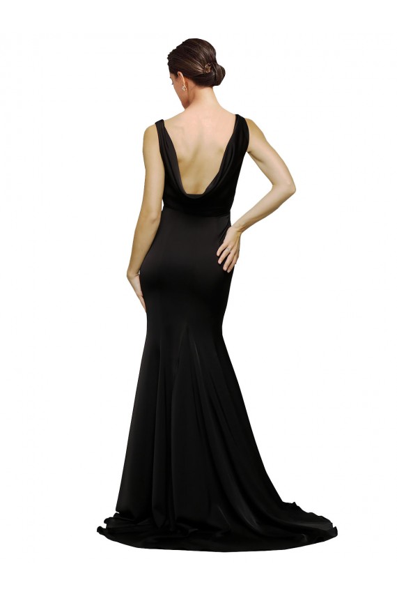 V-Neck Sweep Train Silk like Satin Black Sleeveless Formal Evening Gown / Prom Dress / Bridesmaid Dress Darwin