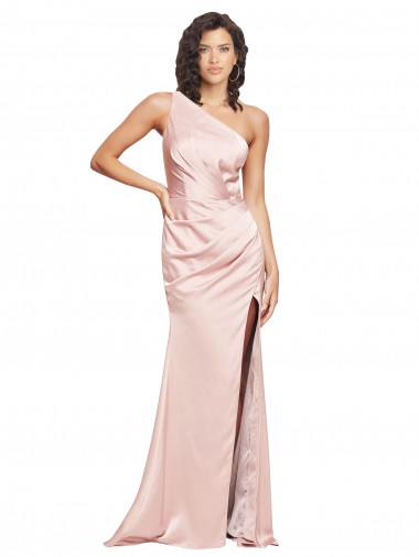 One Shoulder Long Silk like Satin Pink Sleeveless Formal Evening Gown / Prom Dress / Bridesmaid Dress Darwin