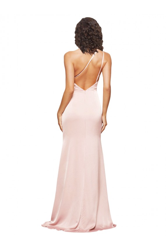 One Shoulder Long Silk like Satin Pink Sleeveless Formal Evening Gown / Prom Dress / Bridesmaid Dress Darwin