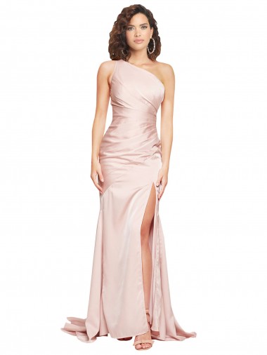 One Shoulder Long Silk like Satin Pink Sleeveless Black Tie Evening Dress / Prom Dress / Bridesmaid Dress Darwin