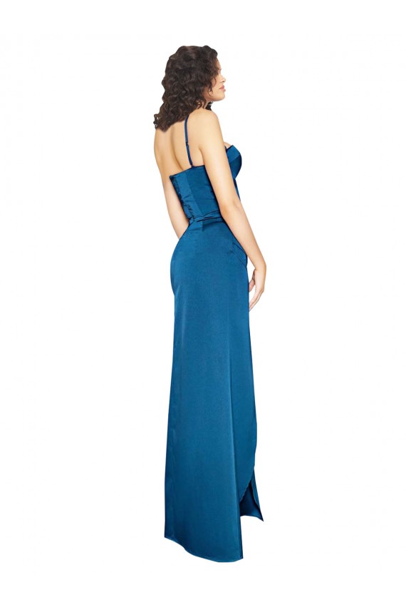 Spaghetti Straps Long Silk like Satin Peacock Blue Sleeveless Formal Evening Gown / Prom Dress / Bridesmaid Dress Darwin