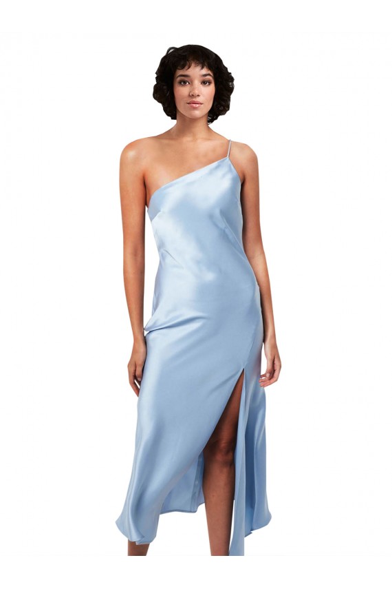 One Shoulder Midi Length Silk like Satin Light Sky Blue Sleeveless Formal Evening Gown / Prom Dress / Bridesmaid Dress Darwin