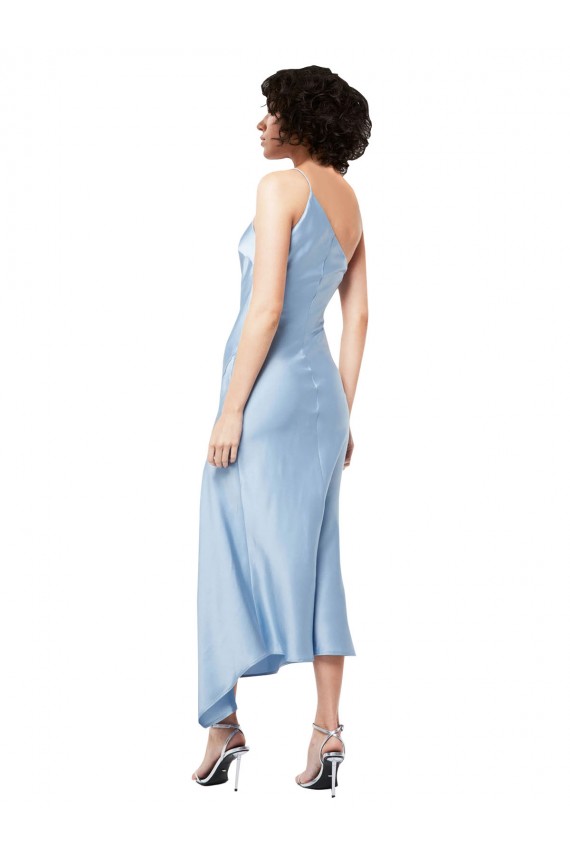 One Shoulder Midi Length Silk like Satin Light Sky Blue Sleeveless Formal Evening Gown / Prom Dress / Bridesmaid Dress Darwin