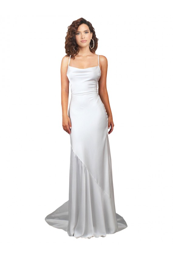 Cowl Neck Sweep Train Silk like Satin White Sleeveless Beach Wedding Dress Darwin