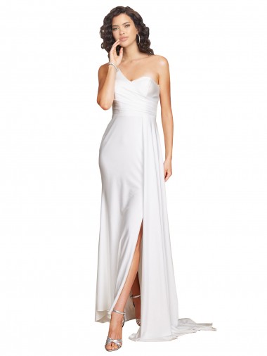 One Shoulder Long Silk like Satin White Sleeveless Wedding Dress Darwin