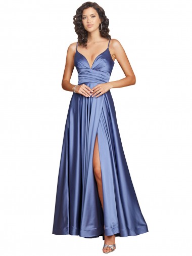Sweetheart Long Silk like Satin French Blue Sleeveless Black Tie Evening Gown / Prom Dress / Bridesmaid Dress Darwin