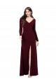 V-Neck Long Spandex Burgundy Gold Long Sleeves Prom Dress / Bridesmaid Dress Darwin