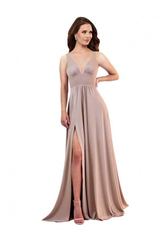 V-Neck Long Spandex Dusty Pink Sleeveless Black Tie Evening Gown / Prom Dress / Bridesmaid Dress Darwin