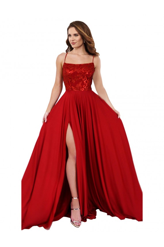 Square Neck Long Spandex & Lace Red Sleeveless Semi Formal Evening Dress / Prom Dress / Bridesmaid Dress Darwin