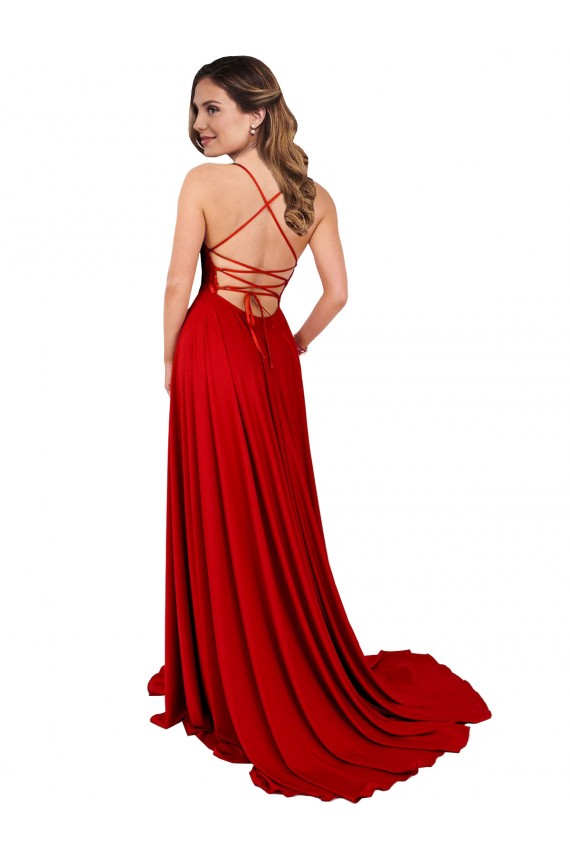 Square Neck Long Spandex & Lace Red Sleeveless Semi Formal Evening Dress / Prom Dress / Bridesmaid Dress Darwin