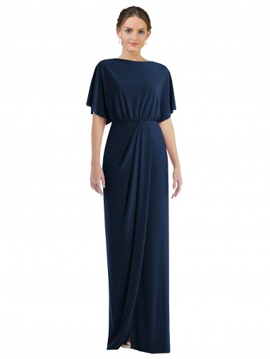 Bateau Neck Long Spandex Dark Navy Short Sleeves Semi Formal Evening Dress / Prom Dress / Bridesmaid Dress Darwin