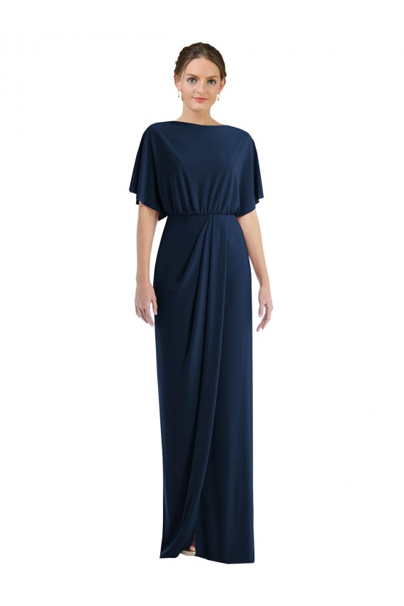 Bateau Neck Long Spandex Dark Navy Short Sleeves Semi Formal Evening Dress / Prom Dress / Bridesmaid Dress Darwin
